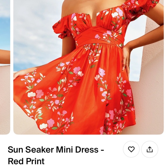 Red Puff Sleeve Sundress with Sweetheart Neckline - Picture 1 of 6